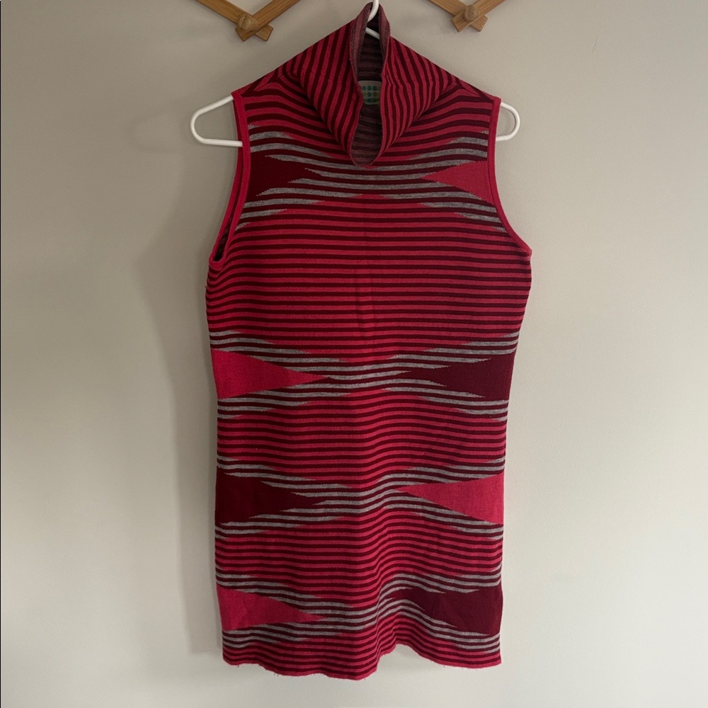 Title Nine Merino Wool Mission Striped Sleeveless Mock Neck Dress Red Large
